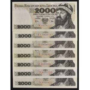 Zestaw, 2.000 złotych 1977-82 (7 szt.) - w tym rzadsze serie jednoliterowe