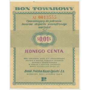 Pewex, 1 cent 1960 - Al - sans clause -.