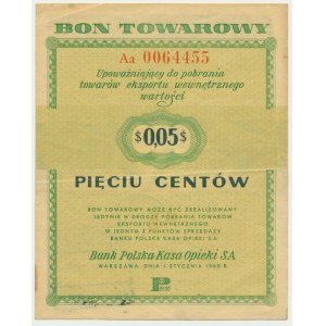 Pewex, 5 centów 1960 - Aa - bez klauzuli - RZADKI