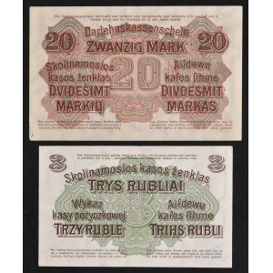 Set, Kowno and Posen, 20 Mark 1918 i 3 Rubles 1916 (2 pcs.)