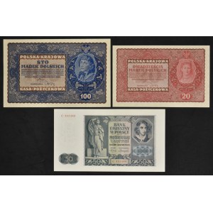 Zestaw, 20-100 marek/złotych 1919-1941 (3 szt.)