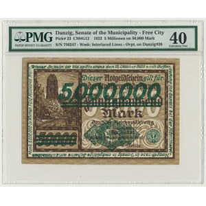 Danzig, 5 milion Mark 1923 - green overprint - PMG 40
