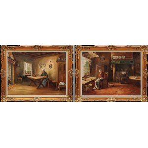 Emile BRAEMS,Pair of paintings: READING IN THE INTERIOR, 1st half of the 20th century.