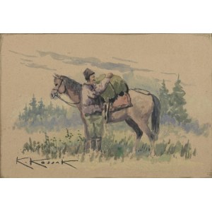 Karol KOSSAK (1896-1975), Saddling a horse