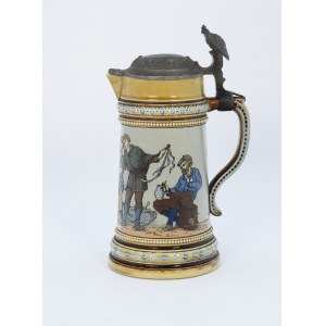 VILLEROY & BOCH, Zakład w METTLACH (zał. 1809), Dzban z pokrywą cynową, ze scenami rodzajowymi (degustacja wina, piwa)