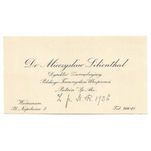 [LILIENTHAL Mieczysław]. Dr. Mieczysław Lilienthal / Dyrektor Zarządzający Polskiego Towarzystwa Ubezpieczeń ...