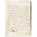 [SZYMBORSKA Wisława (1923-2012)]. Die-cut with a handwritten letter from Wislawa Szymborska to Andrzej Szczepka,...