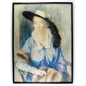 PLEWIŃSKA-SMIDOWICZ Zofia (1888-1944) - Portrait of a lady in a hat with a feather (Self-portrait?).