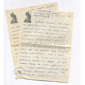 List W. Szymborskiej do D. Herbert-Ulam, dat. 20 VIII 1962 w Krakowie.