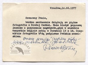 [Roman AFTANAZY]. Correspondence card with typed letter (with handwritten annotation and signature) from Roman Aftanaszy to...