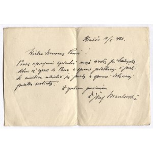 [MUCZKOWSKI Józef]. Odręczny krótki list Józefa Muczkowskiego do nieznanego adresata, dat....