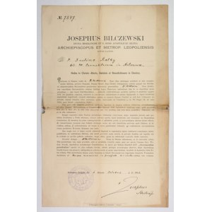 [BILCZEWSKI Józef]. Odręczny podpis arcybiskupa metropolity lwowskiego Józefa Bilczewskiego pod drukowanym listem kierow...
