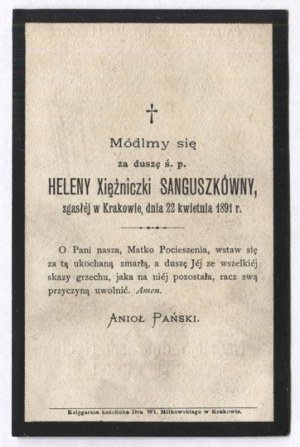 PRAY for the soul of the late Helena Xiężniczka Sanguszkówna, late of Krakow,...