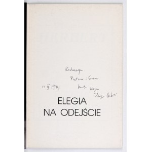 HERBERT Z. - Elegy for a Departure. 1992. dedication by the author.