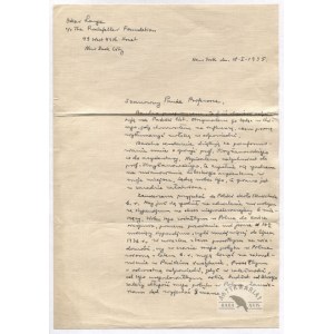 [LANGE Oskar Ryszard]. Odręczny dwustronicowy list Oskara Langego do niewymienionego z nazwiska profesora,...