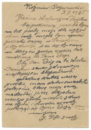 [PIŁSUDSKA Aleksandra]. Postcard addressed to Marshaless Aleksandra Pilsudska, dat....