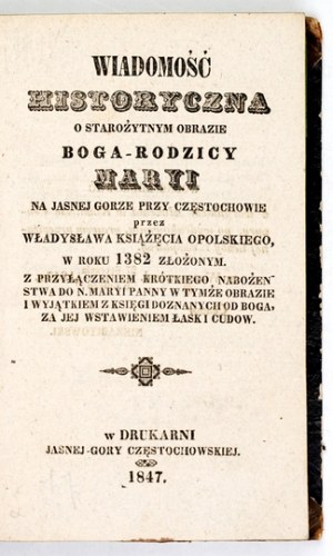 HAWELSKI E. - A historical message on the ancient image of the God-Father. 1847.