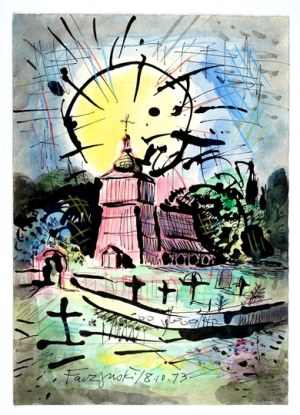 FACZYŃSKI J. - Orthodox Church. Ink, watercolor signed by the artist, dated 8 X 1973.