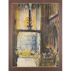 GROTT T. – Wnętrze Kościoła Mariackiego. Autolitografia sygn., z teki graficznej Kraków 1911.