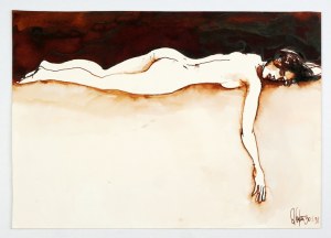 GRZYWACZ Z. - Female nude lying down. Ink drawing signed by the artist, dated 30 I 1998.