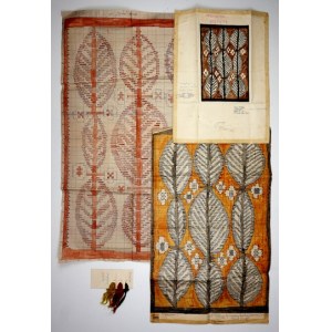 JANOWSKA M. – Tarnina - trzy rysunki projektowe gobelinu. Rysunki gwaszem z 1966.
