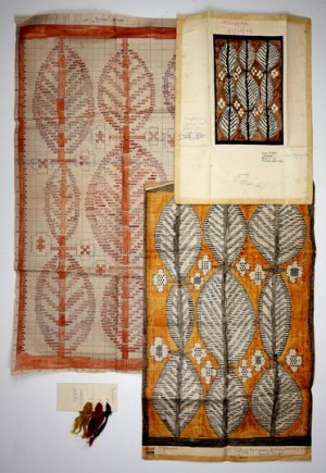 JANOWSKA M. - Tarnina - three design drawings for a tapestry. 1966 gouache drawings.