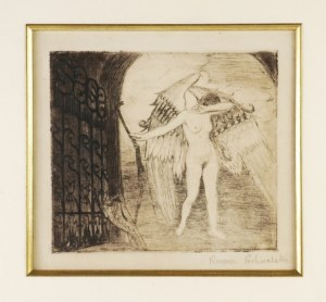 POCHWALSKI K. - Angel with a bow. Etching, dry needle signed.