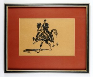 POTRZEBOWSKI J. - Rider on horseback. Drawing signed with monogram 