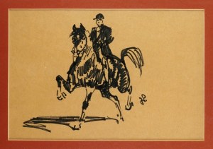 POTRZEBOWSKI J. - Rider on horseback. Drawing signed with monogram 