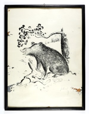 SICHULSKI K. - Boar over prey. Signature lithograph from the 