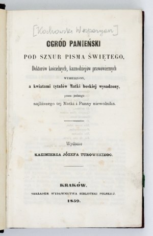 [KOCHOWSKI Wespazjan] - [Pisma wierszem i prozą, fragment]. Cracow 1859. publishing house of the Polish Library. 8, s. 303; [1]...
