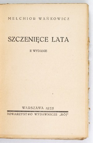 WAŃKOWICZ M. - The puppy years. 1935. cover by T. Gronowski.
