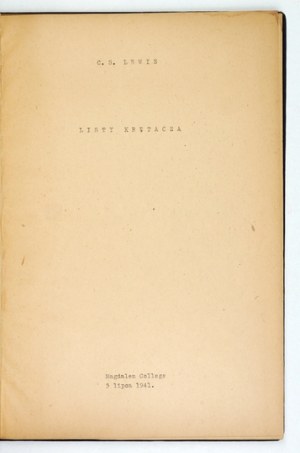 LEWIS C. S. - Letters of a spinster. 1941. with dedication by K. Wojtyla 