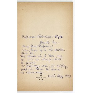 CZYCZ S. – Tła. 1957. Dedykacja autora dla K. Wyki. Debiut.