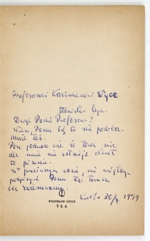 CZYCZ S. - Background. 1957. dedication by the author to K. Wyka. Debut.
