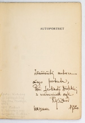 DOBROWOLSKI S. R. - Self-Portrait. Poezje. Wilno-Warsaw 1932. dedication by the author.