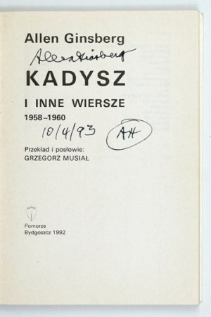 GINSBERG A. - Kaddish and other poems. 1992. signed by the author.