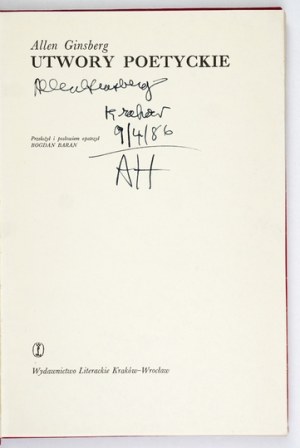 GINSBERG A. - Poetic works. 1984. with author's signature.