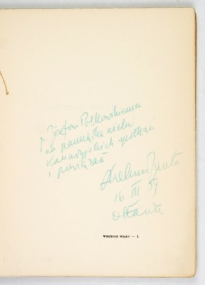 JANTA A. - A vision of faith. 1946. dedication by the author.