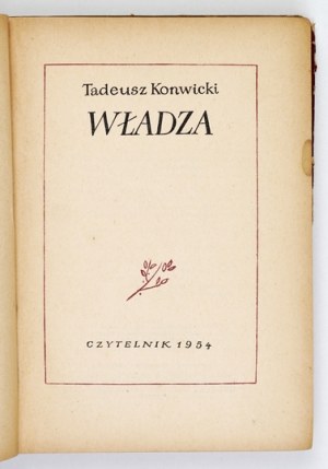 KONWICKI T. - Power. 1954. dedication by the author