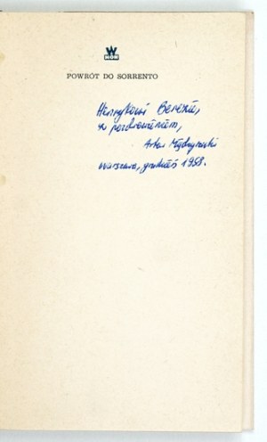 MIĘDZYRZECKI A. - Return to Sorrento. 1958. dedication by the author to H. Bereza.