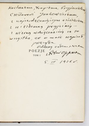 OPPMAN A. - Poems. Vol. 1. 1926. dedication by the author. One of 200 special copies.