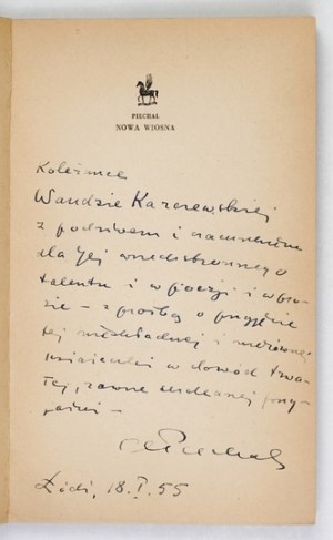 PIECHAL M. - The new spring. 1954. dedication by the author.