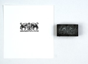Decorative motif with horses large. Film form. 2.2x4.4 cm on a wooden base.
