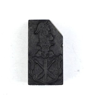 Coat of arms of the nobility of Jelita. Plate form. 2.8x1.4 cm on a wooden base.