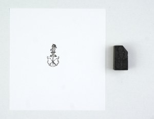 Coat of arms of the nobility of Jelita. Plate form. 2.8x1.4 cm on a wooden base.