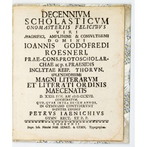 JAENICHEN Peter - Decennivm Scholasticvm onomasteriis felicibvs viri Magnifici [...]...
