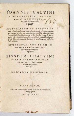 KALWIN J. - Epistolarum et responsorum. 1576. 2nd ed. With the ex-libris of E. Zegadłowicz.