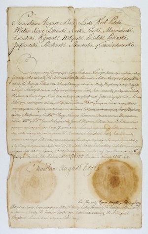 [STANISŁAW August Poniatowski]. A manuscript royal document on paper, in Polish, signed by the king,...