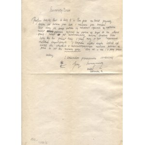 [HARASYMOWICZ Jerzy]. Odręczny list Jerzego Harasymowicza do nieznanego adresata,...
